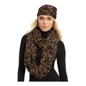 MICHAEL Michael Kors Leopard Print Infinity Scarf Brown Black 40"x26" Acrylic VG